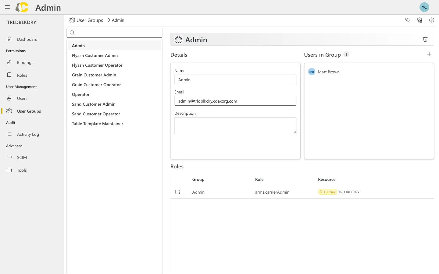 User group details panel