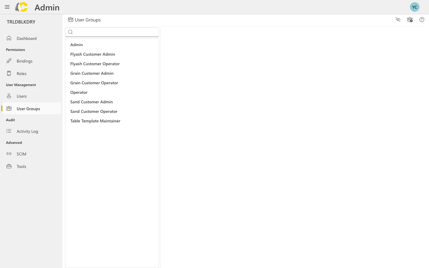 User groups list with search
