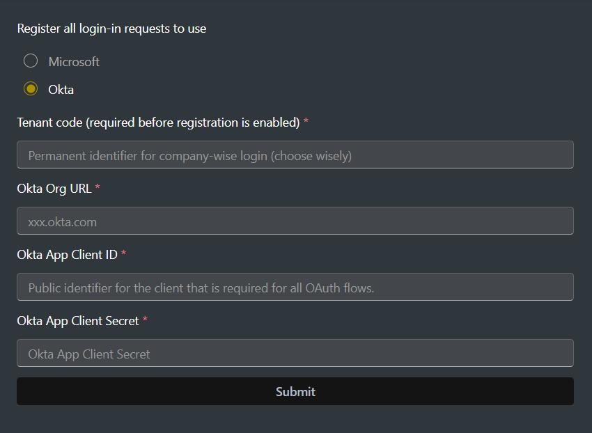 Okta configuration