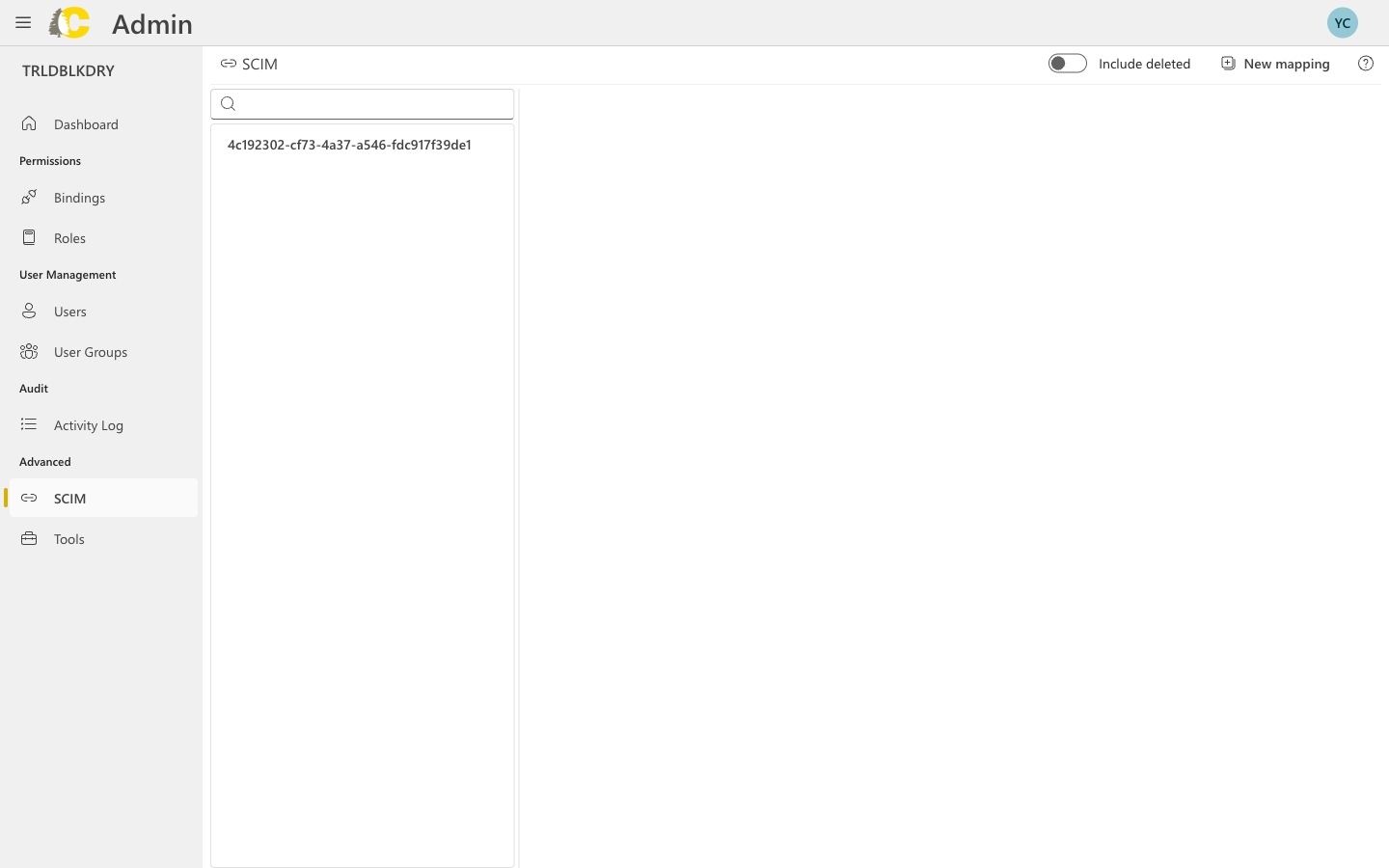 SCIM mappings list with create action