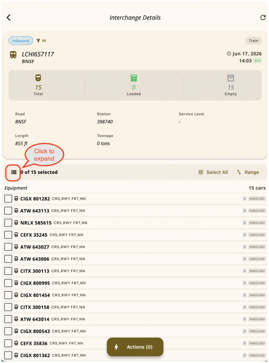 Interchange details in compact view with a click-to-expand callout