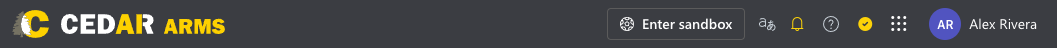 ARMS header on live production with the Enter sandbox button