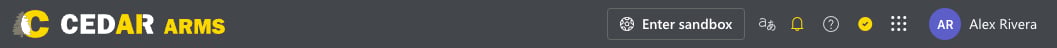 ARMS header on live production with the Enter sandbox button
