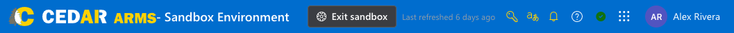 Blue ARMS header labeled Sandbox Environment with Exit sandbox and Last refreshed