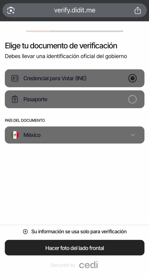 Formulario: tipo de documento y país