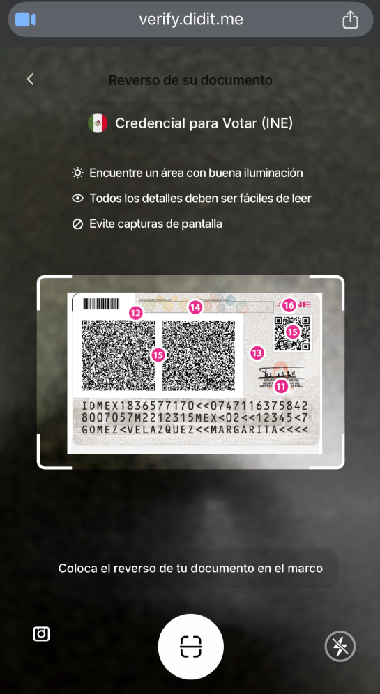 Captura del reverso del documento