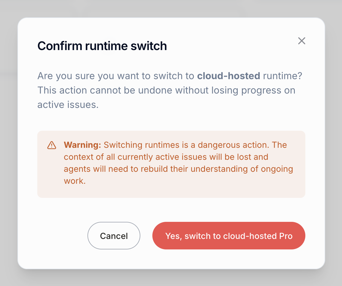 Confirmation dialog with warning about losing active issue context