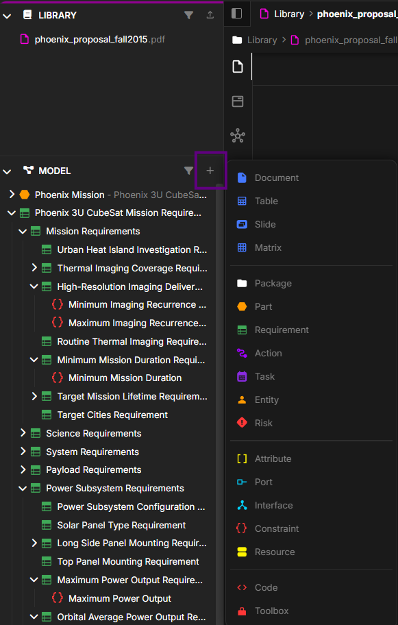 Creating a requirement manually using the New Object button in Davinci