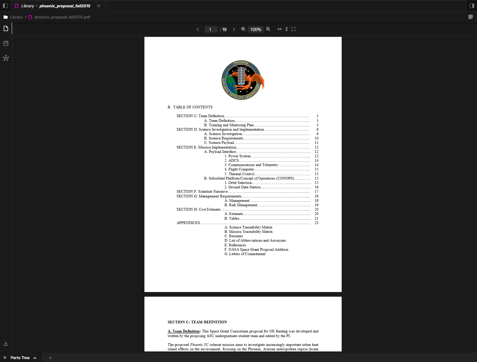 Phoenix CubeSat proposal PDF uploaded and ready for analysis in Davinci