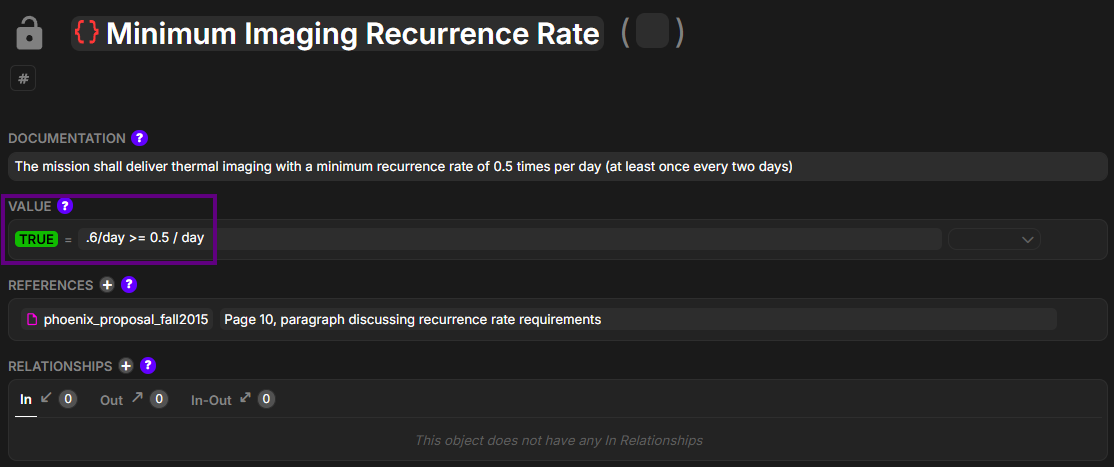 Requirement value expression evaluated to TRUE (meets requirement)