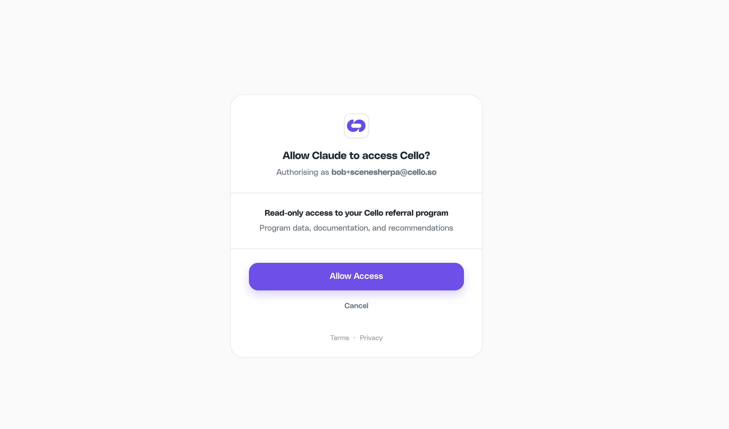 OAuth authorization dialog asking to allow Claude to access Cello