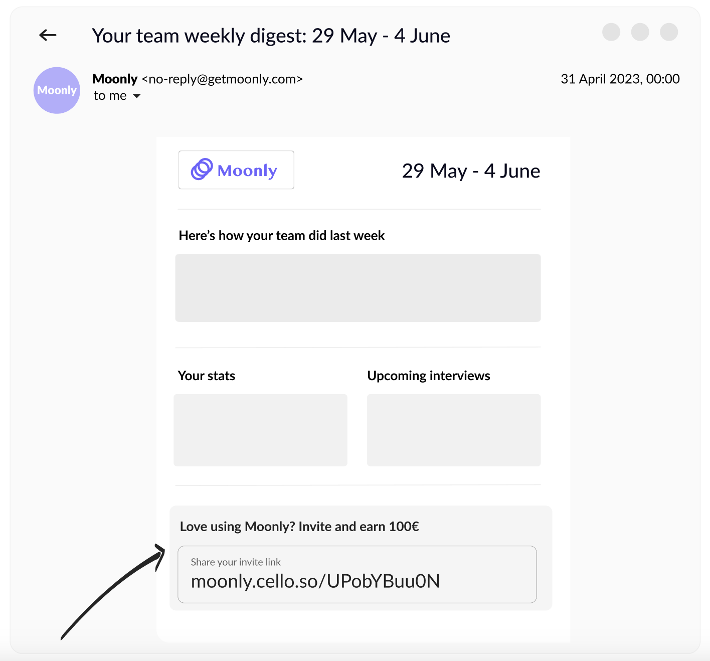 In-app announcement introducing referral program at moment of delight