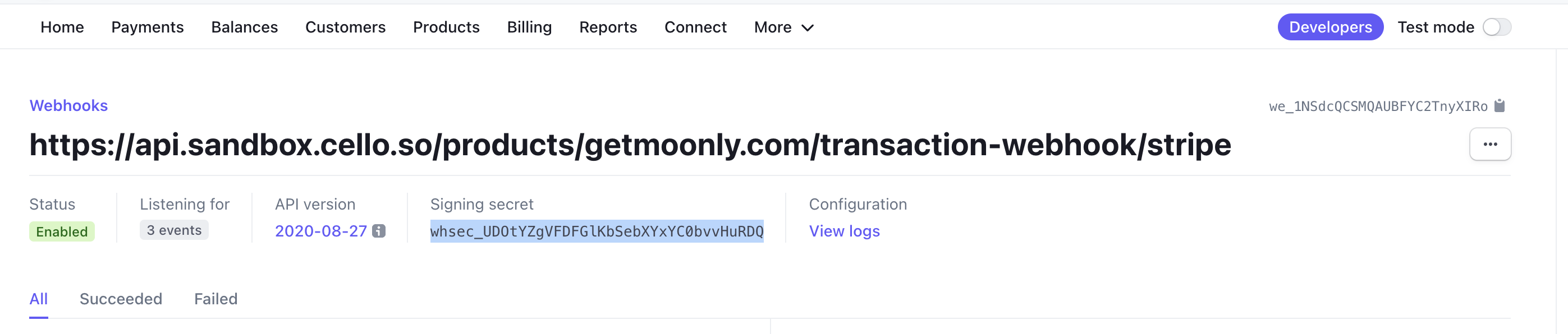 Cello Portal webhook configuration for Stripe integration
