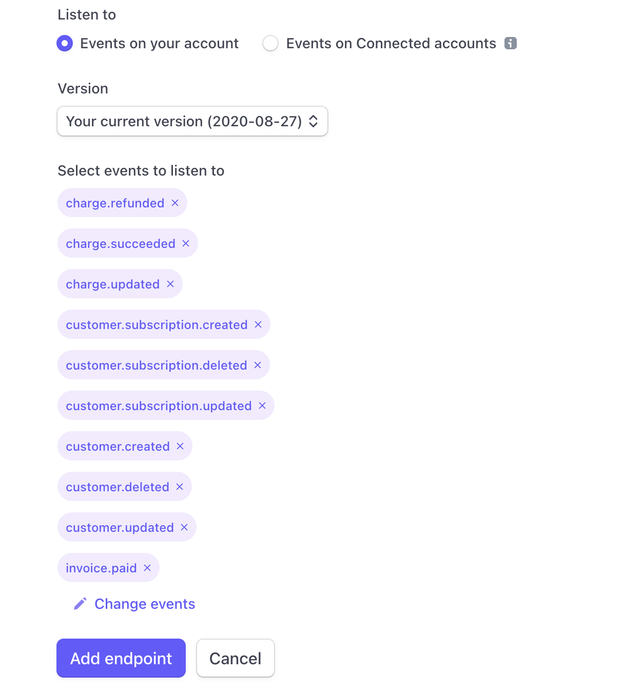Stripe webhook signing secret for authentication