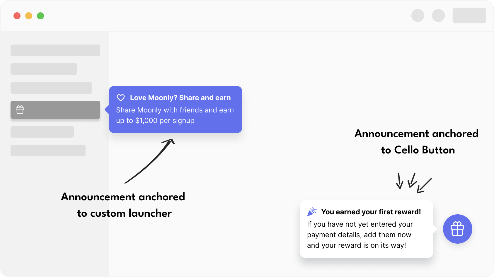 Announcement callout anchored to custom launcher element