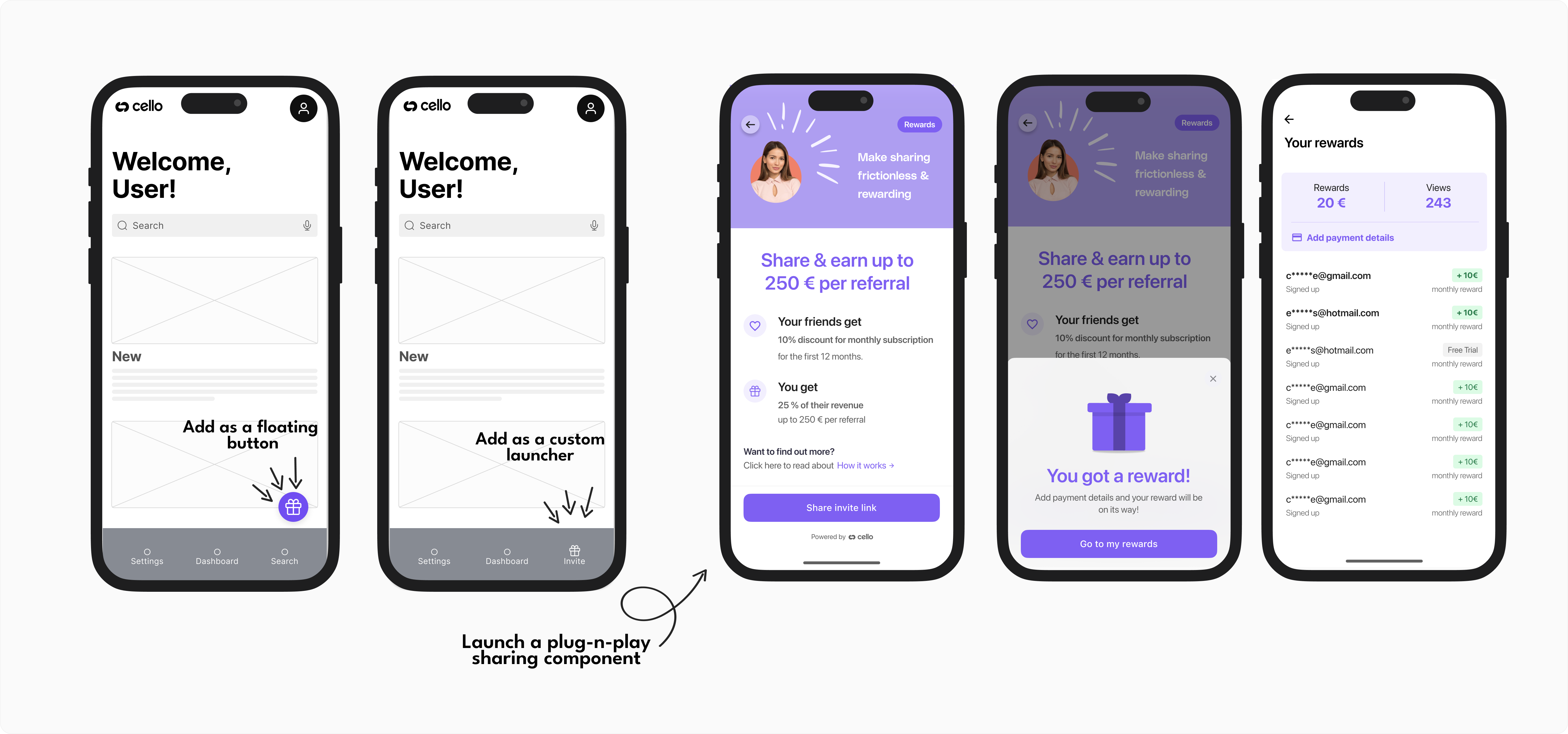 Mobile referral component interface for iOS and Android native SDKs