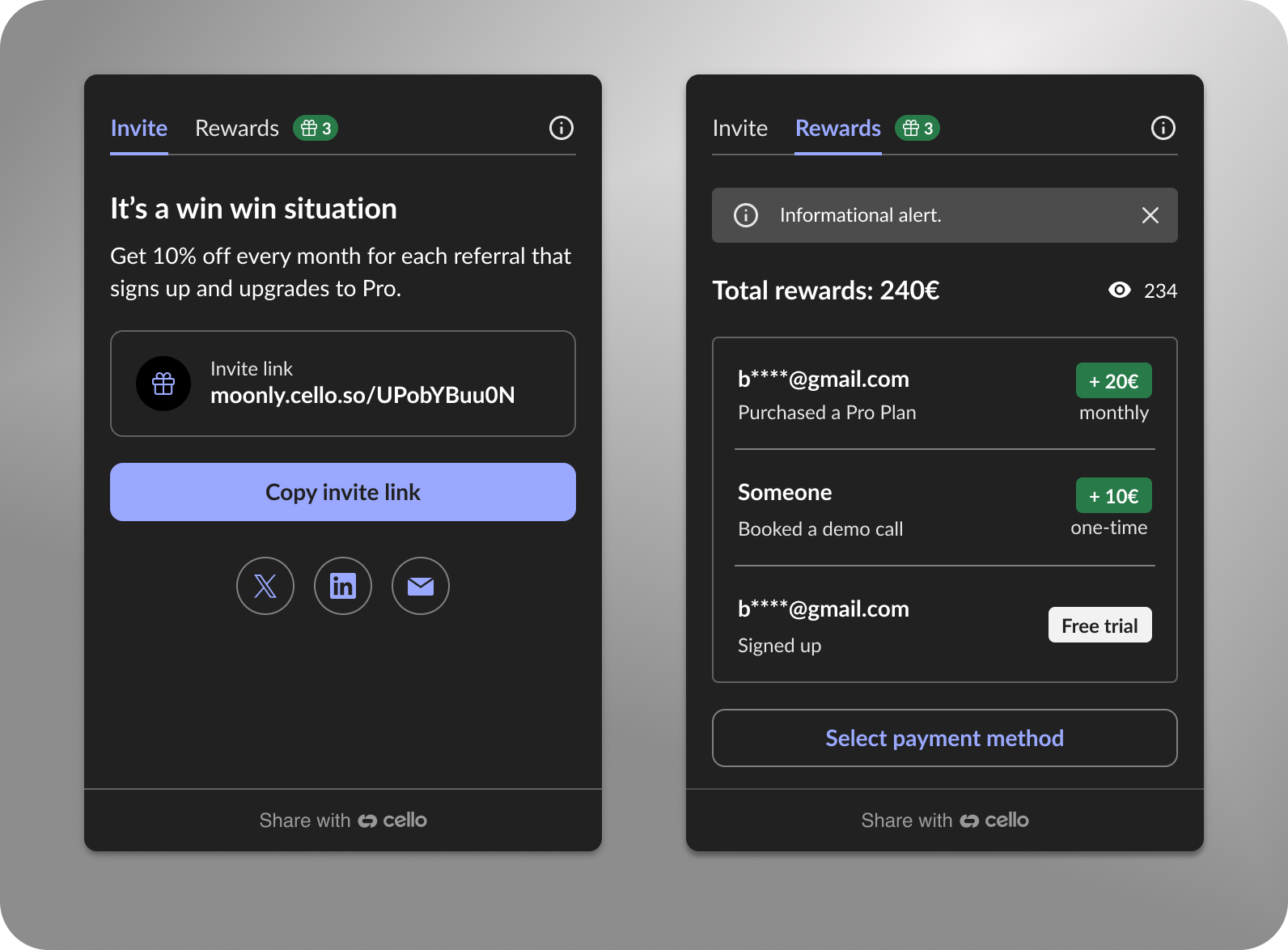 Cello Referral Component dark mode
