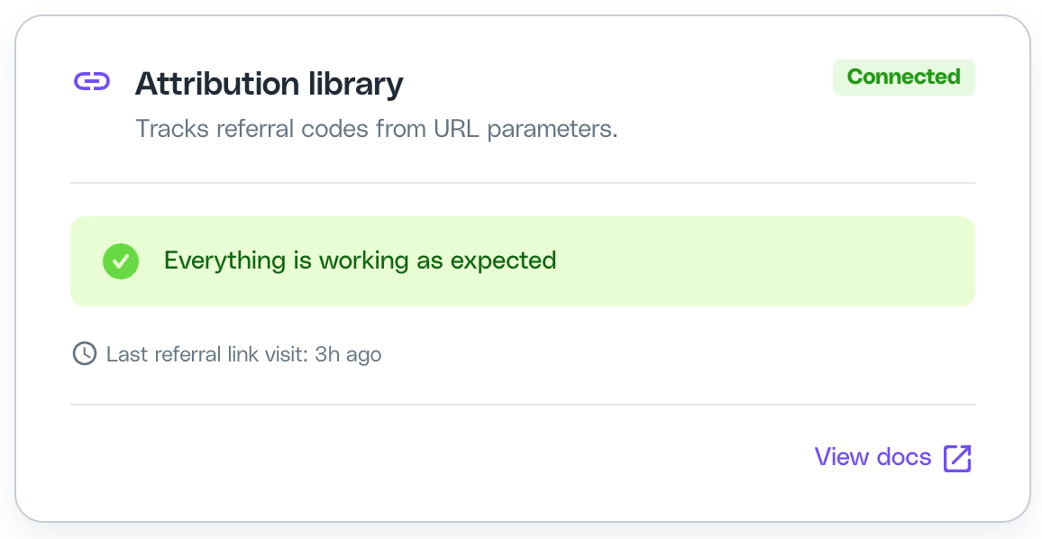 Integration Status card for the Attribution library