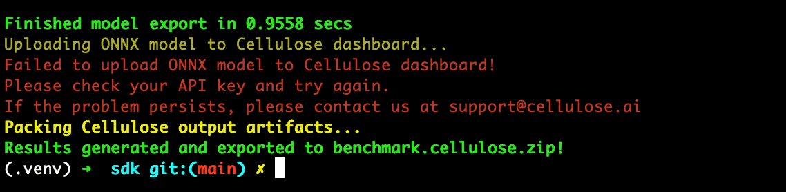 Failed model upload output