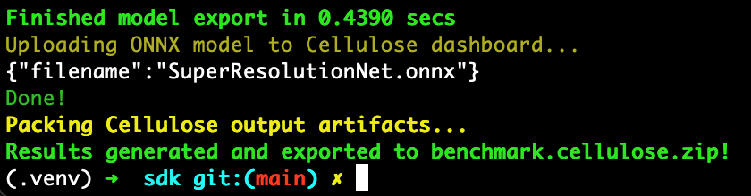 Successful model upload output