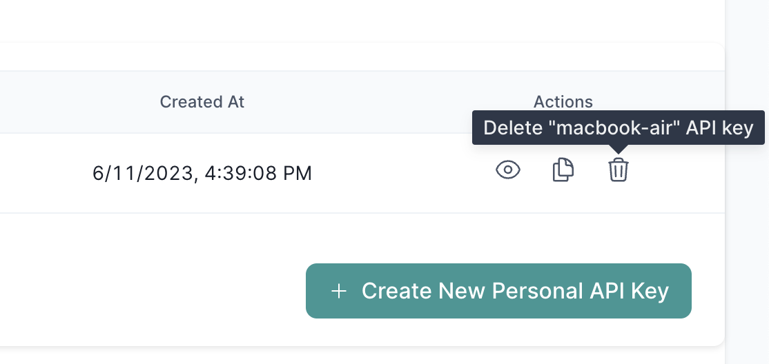 Deleting a personal API key