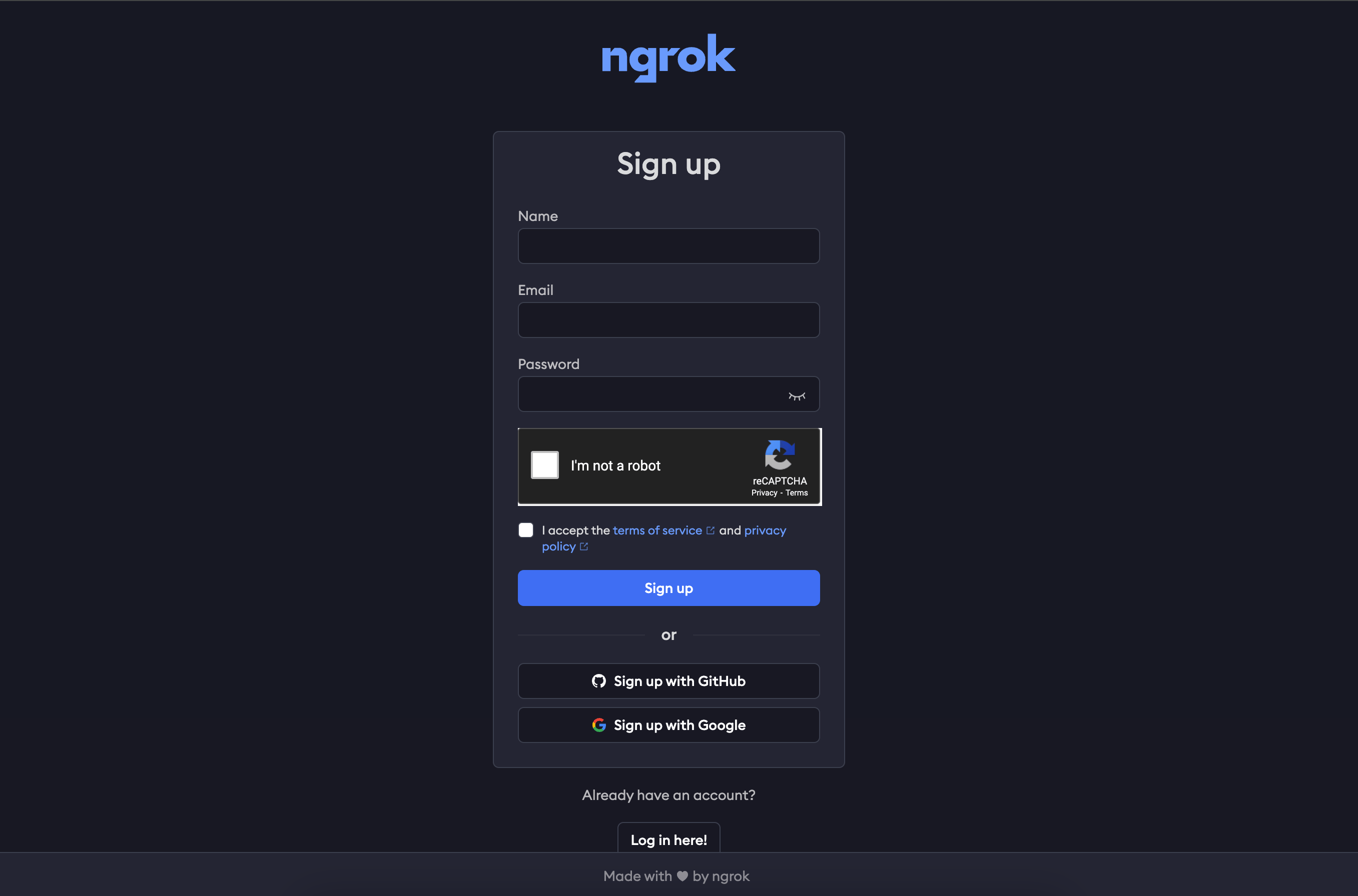 sign up ngrok