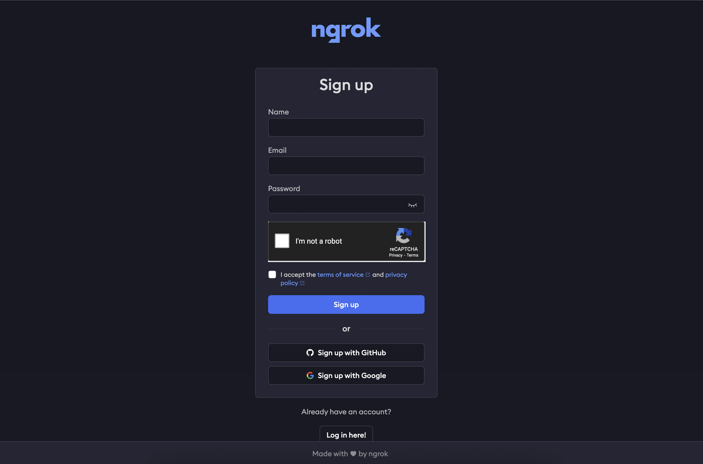 sign up ngrok