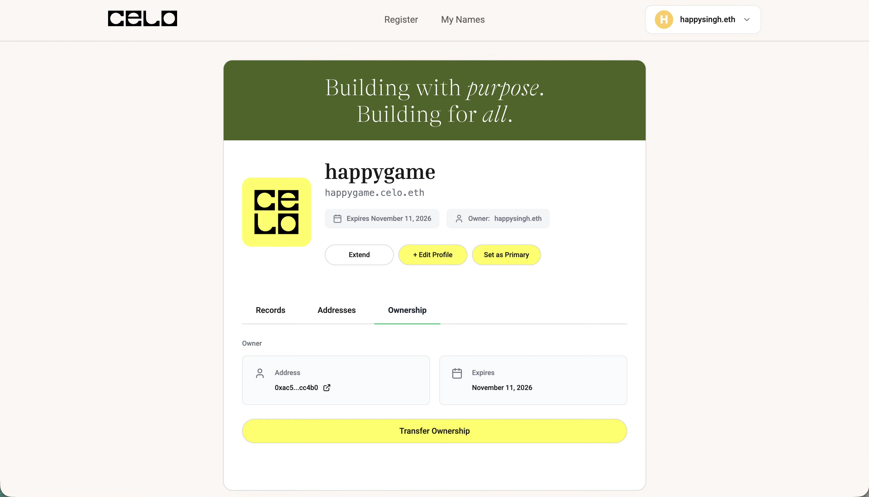Open Ownership tab and click transfer ownership