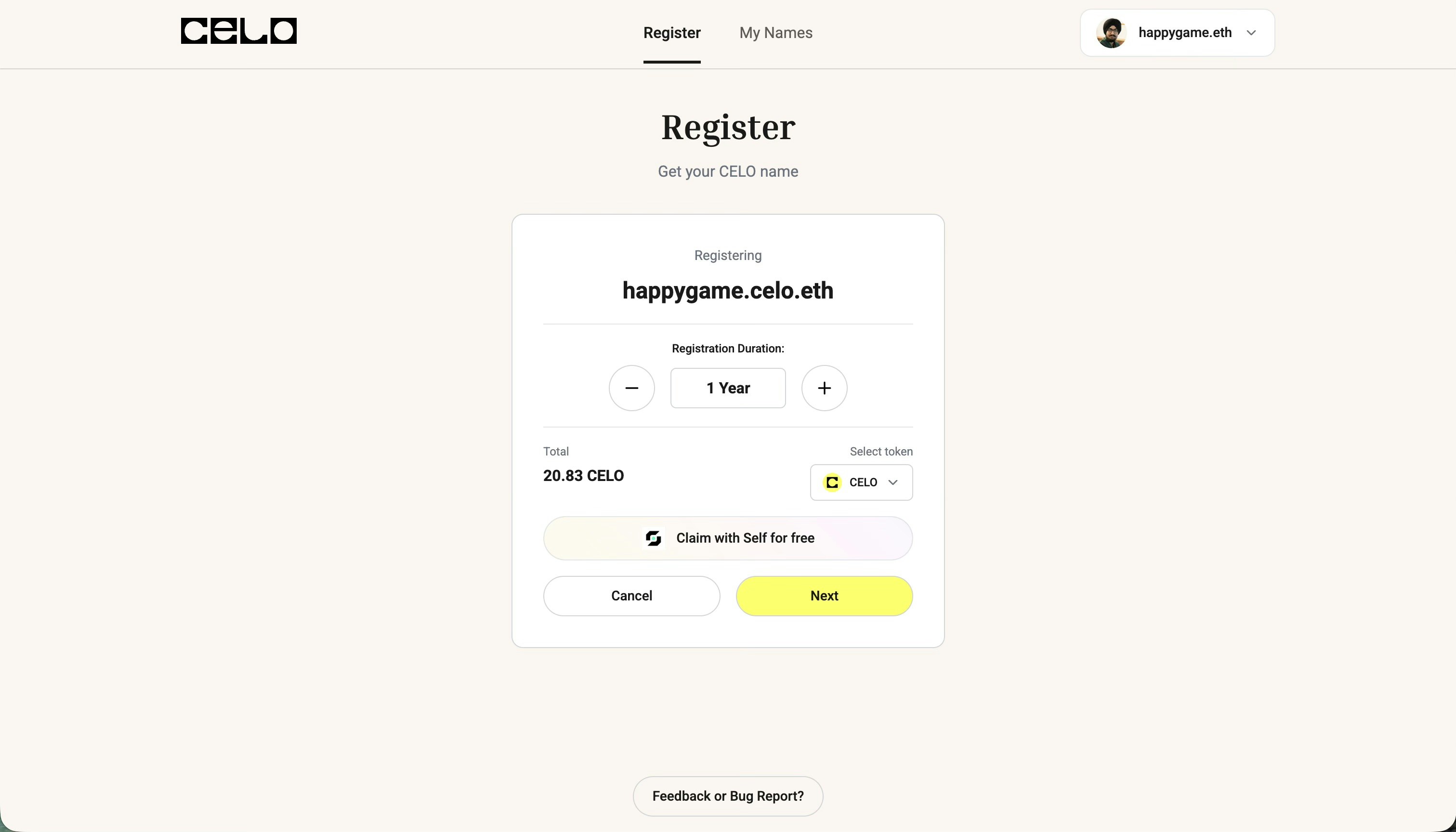 Choose registration duration and payment token