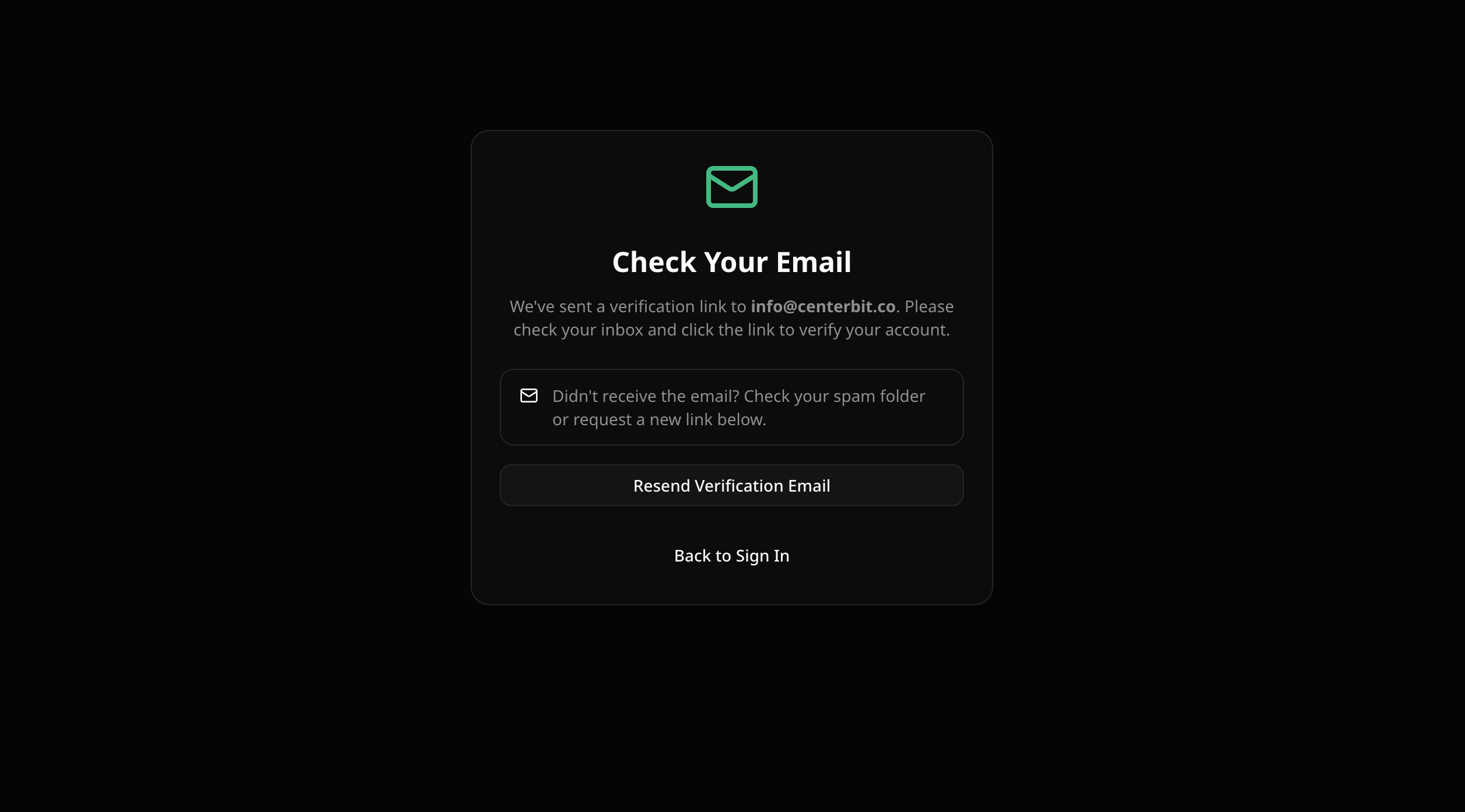 Email verification screen