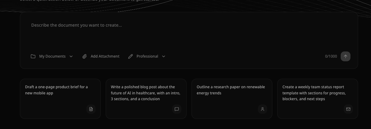 AI document generation input