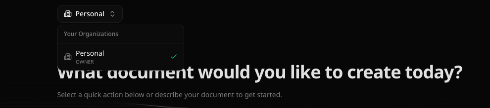 Organization switcher dropdown