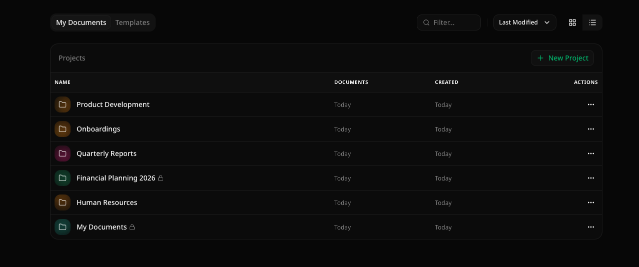 Documents in list view