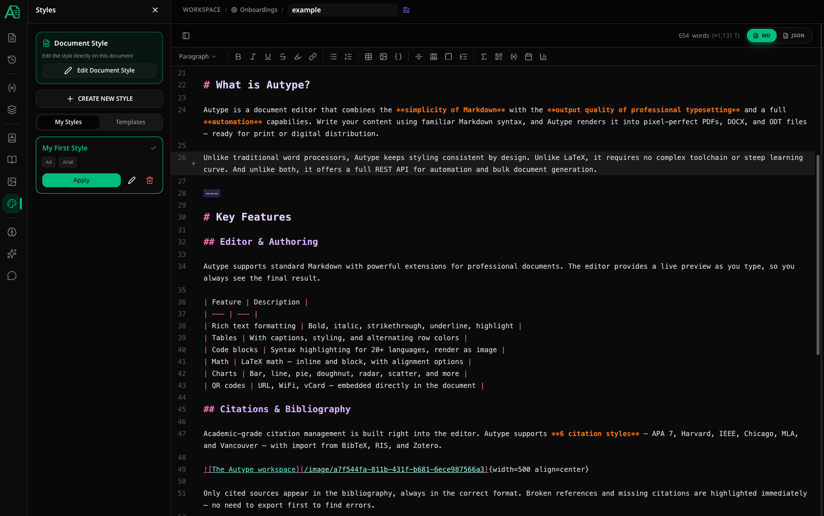 Styles sidebar panel