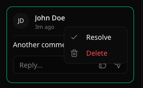 Comment dropdown menu with Resolve and Delete options