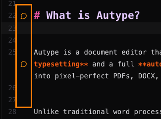 Comment bubble icons in the editor gutter for navigating to comments