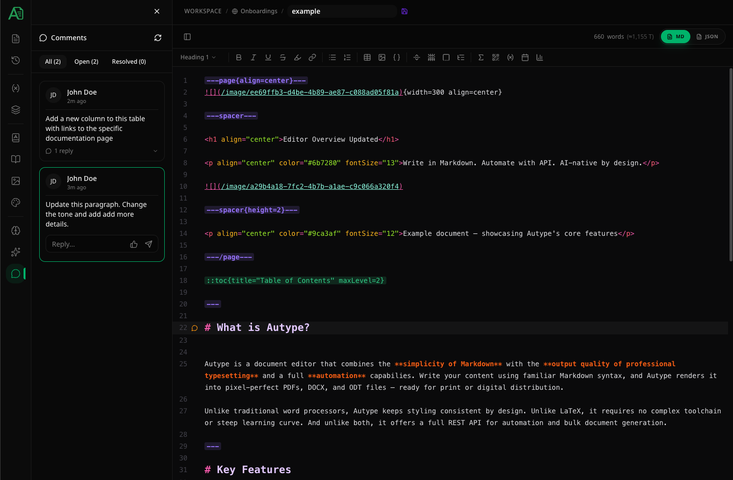 Comments sidebar panel