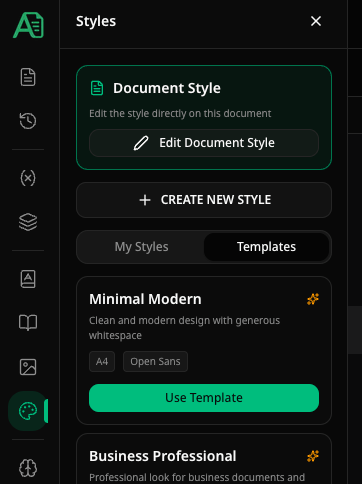Style templates tab