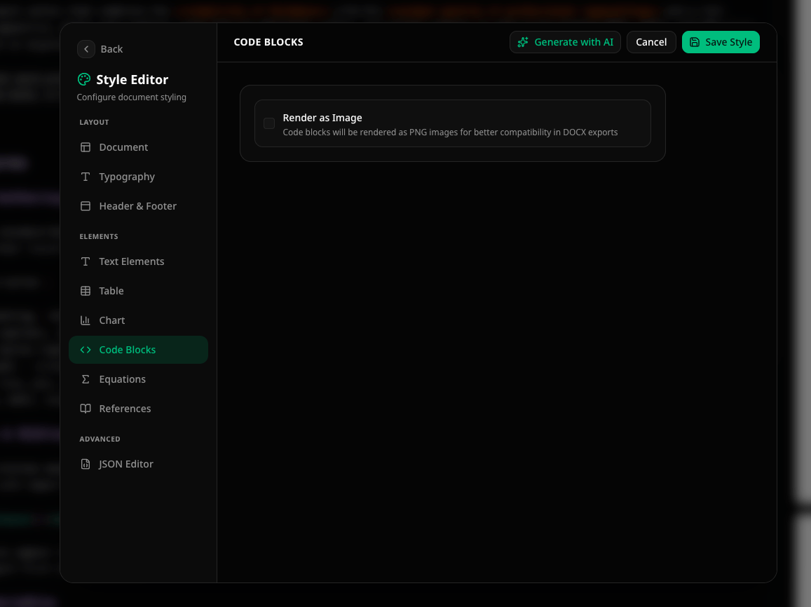 Style Editor — Code Blocks tab