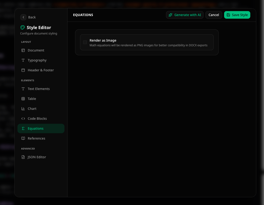 Style Editor — Equations tab