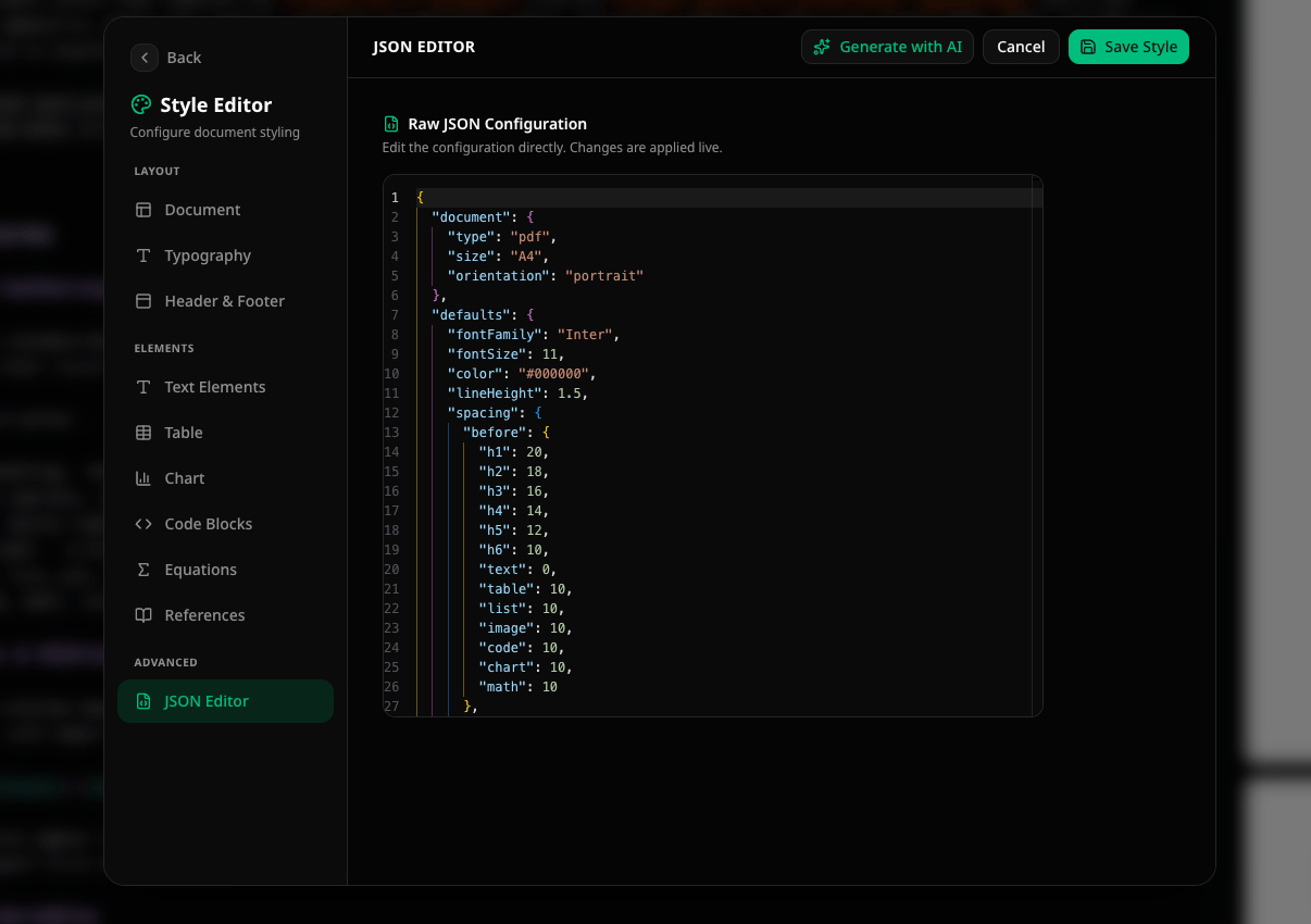 Style Editor — JSON Editor