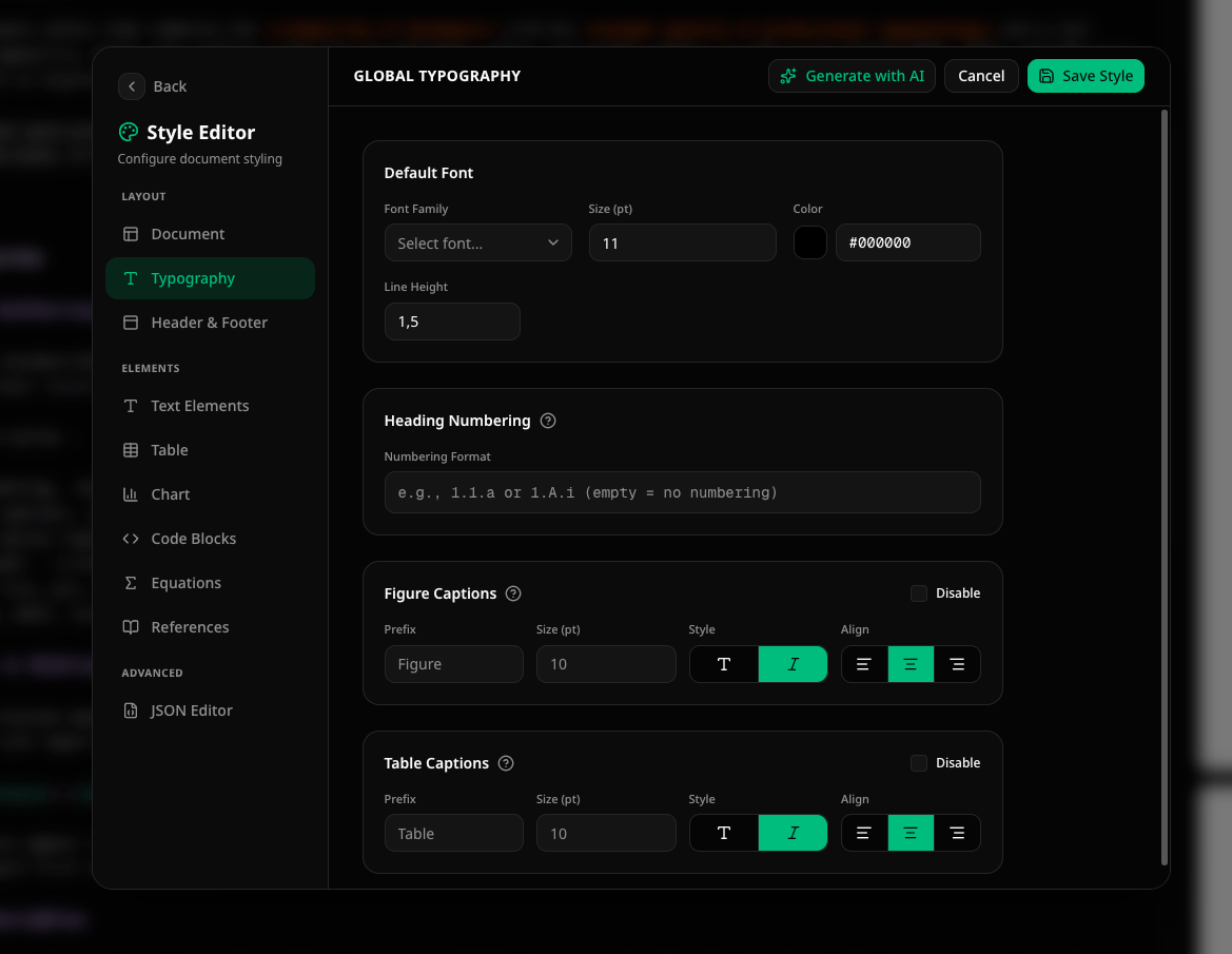 Style Editor — Typography tab