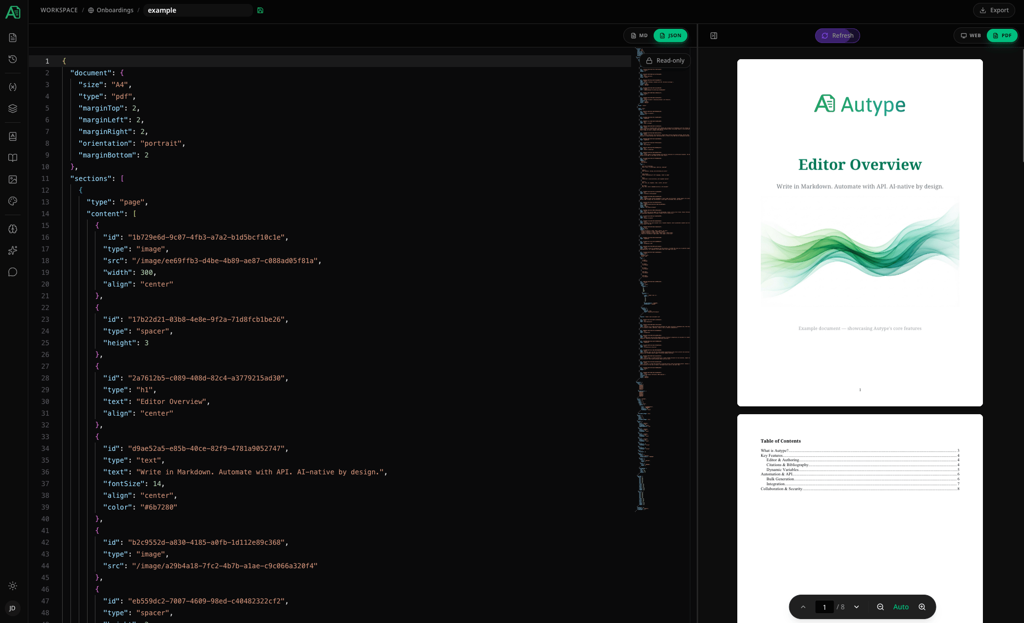 JSON view of the document schema