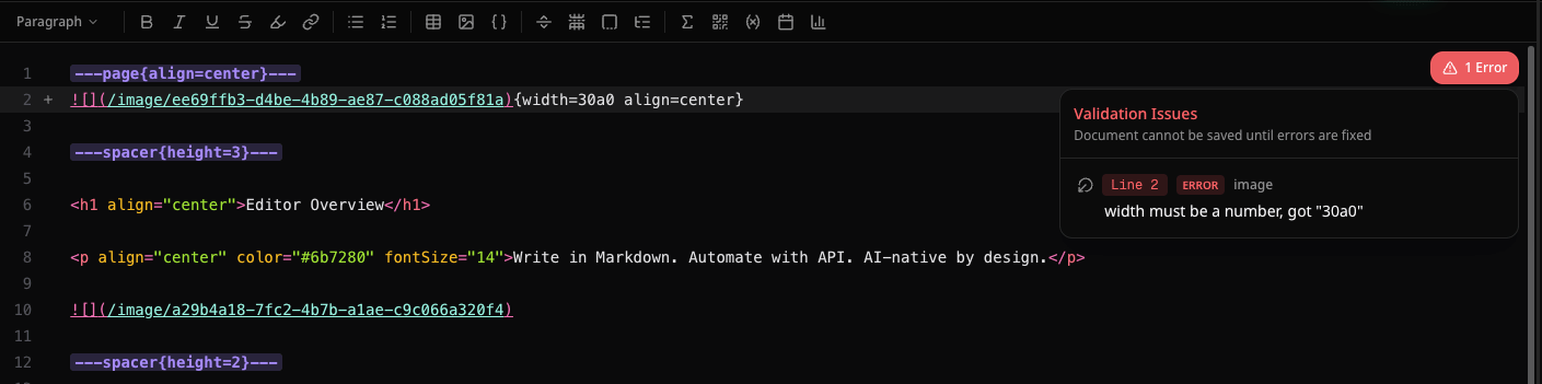 Validation error — image width must be a number