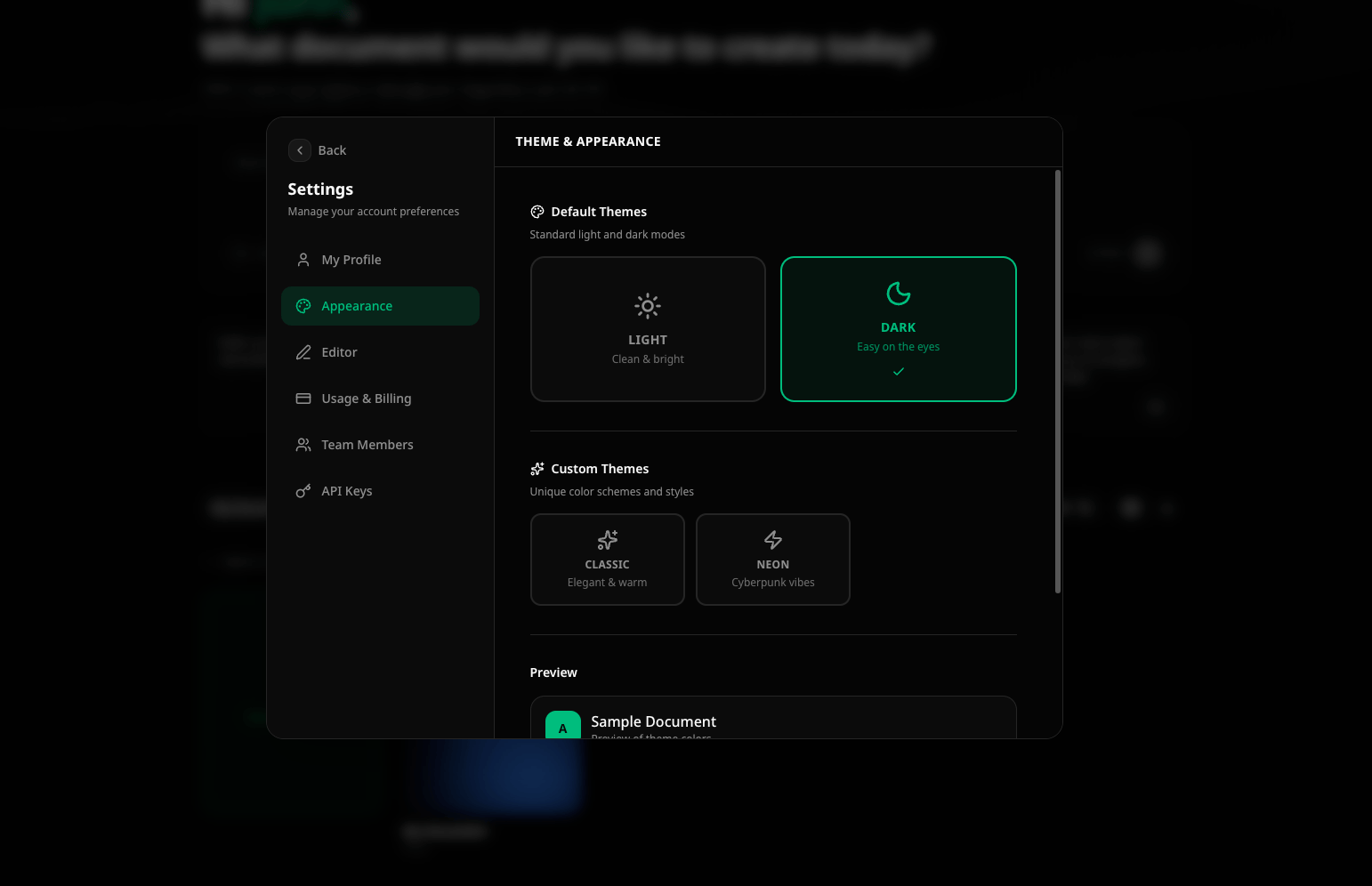 Appearance settings