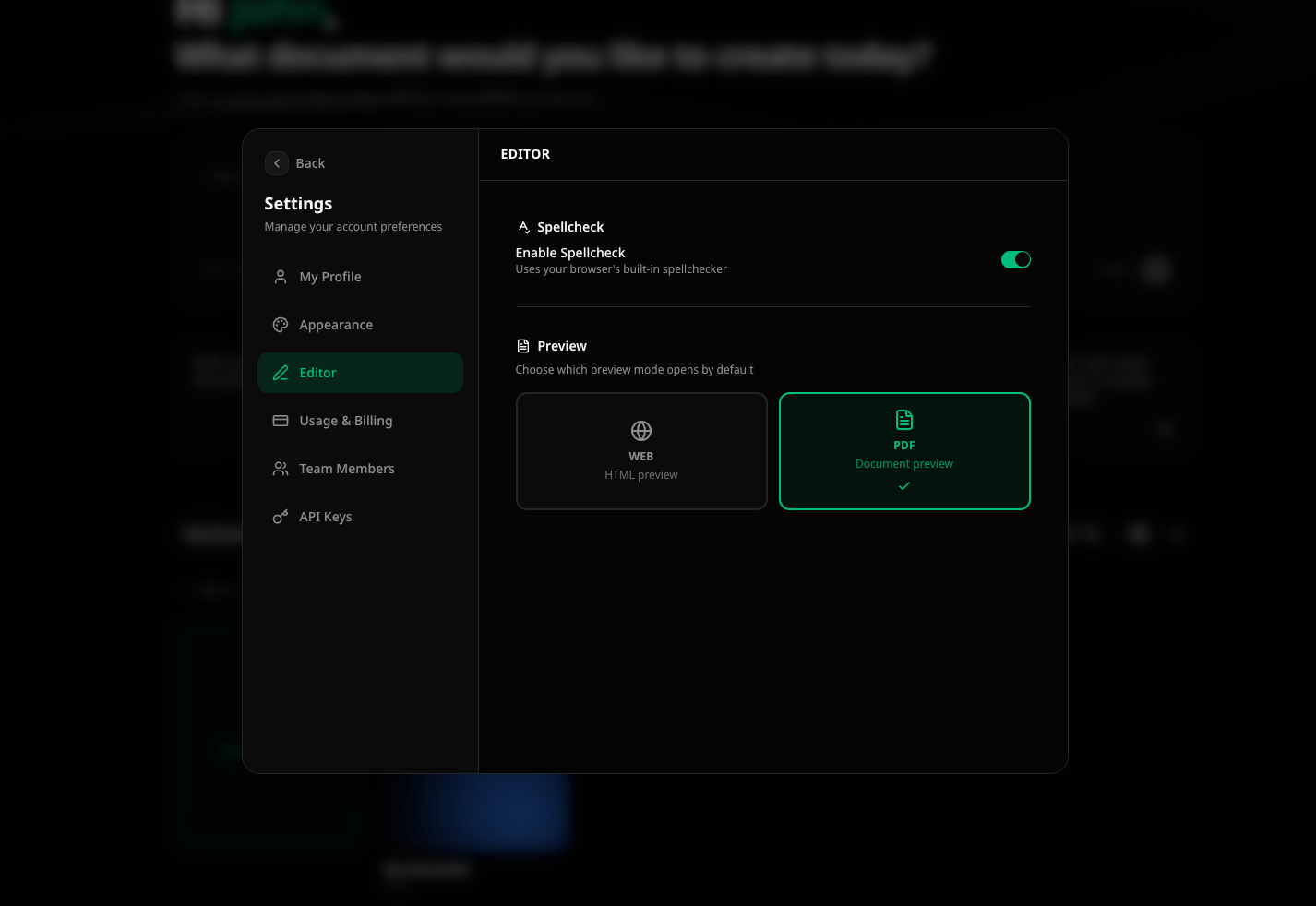 Editor settings