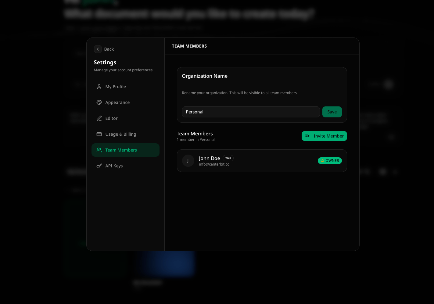 Team settings