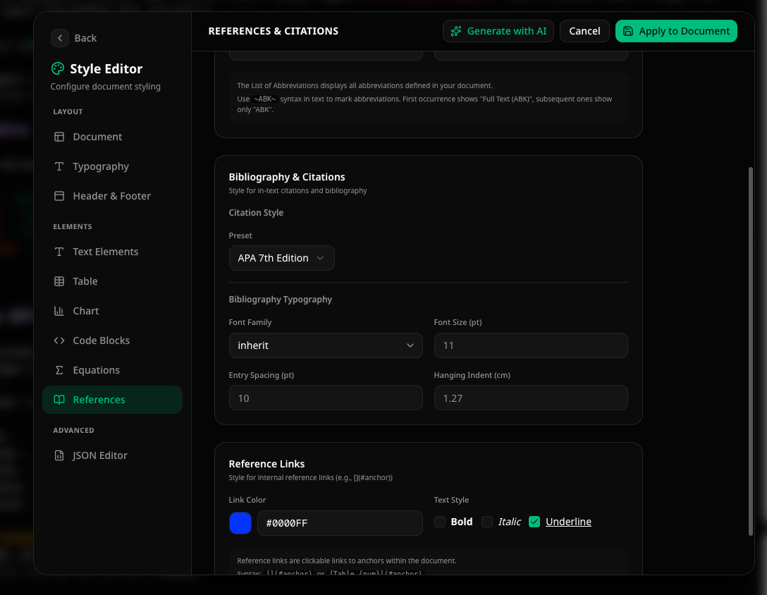 Changing the citation style in the Style Editor