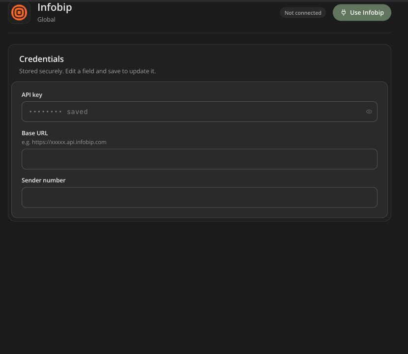 Infobip WhatsApp credentials in Centipid