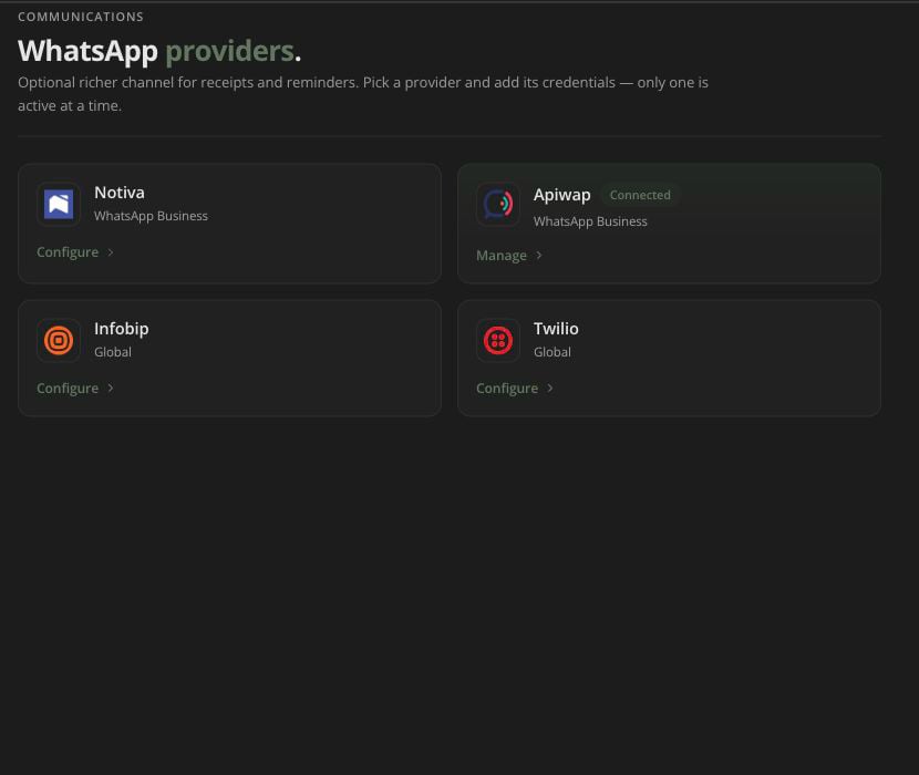 Available WhatsApp providers in Centipid